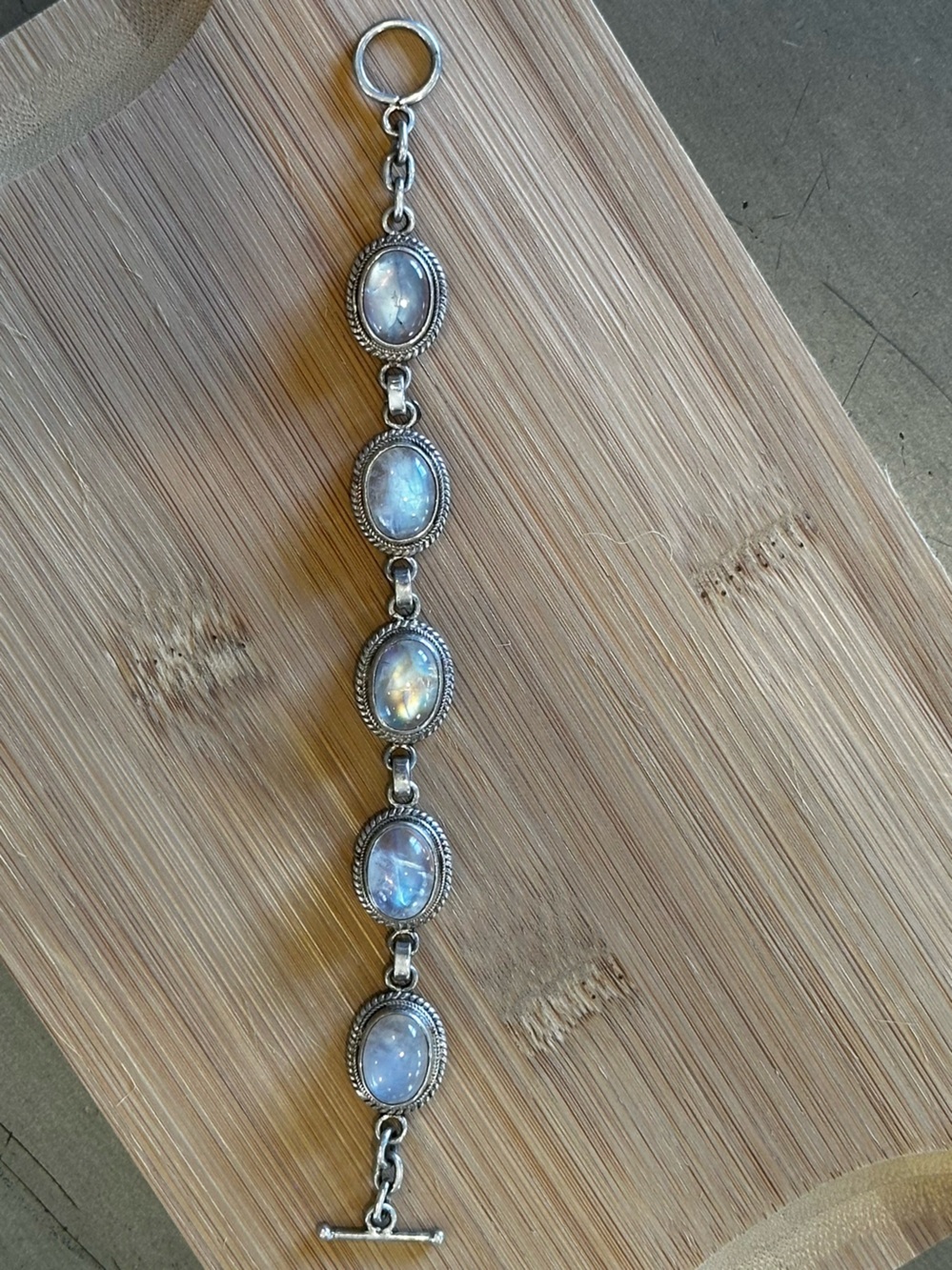 Handmade Rainbow Moonstone Sterling Silver Link Bracelet | Artisan | Gypsy Jewel